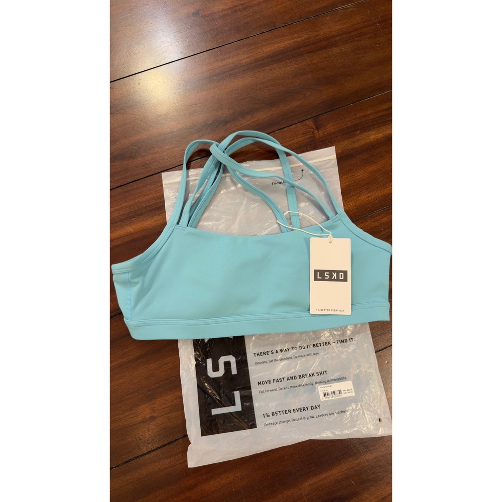 LSKD Velocity Sports Bra Retro Blue Strappy Back Size Large NWT NEW
